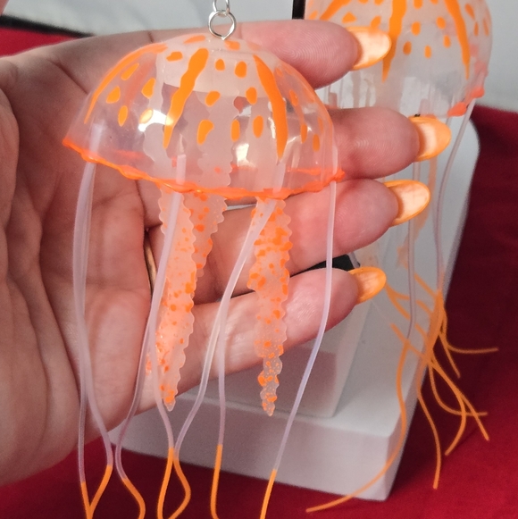 Neon Jellyfish Glow Blacklight Orange Silicone Earrings Rave Festival Statement - Picture 5 of 7